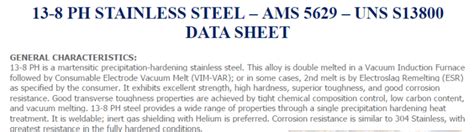 13 8 PH STAINLESS STEEL AMS 5629 UNS S13800 DATA SHEET SNTECH Inc