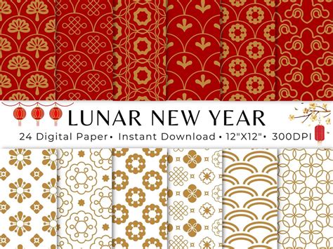 Lunar New Year Digital Paper, Chinese New Year Digital Paper, Asian ...