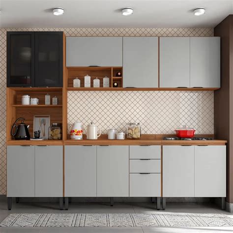 Cozinha Completa Firenze 13 Portas 2 Gavetas Amêndola Touch Nude Prime Tx Demóbile