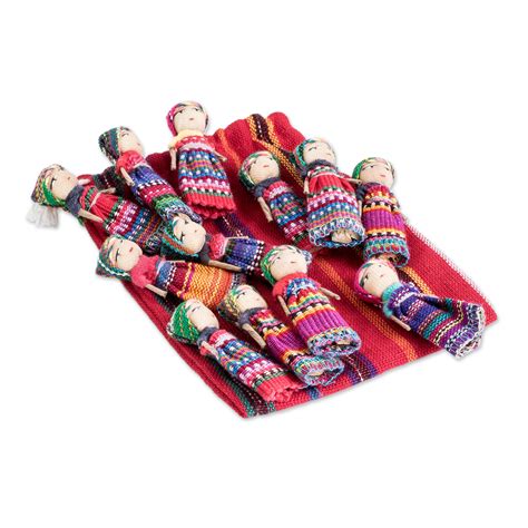 Unicef Market Set Of 12 Guatemalan Worry Dolls With Pouch In 100