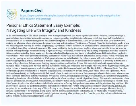 Personal Ethics Statement Essay Example: Navigating Life with Integrity ...