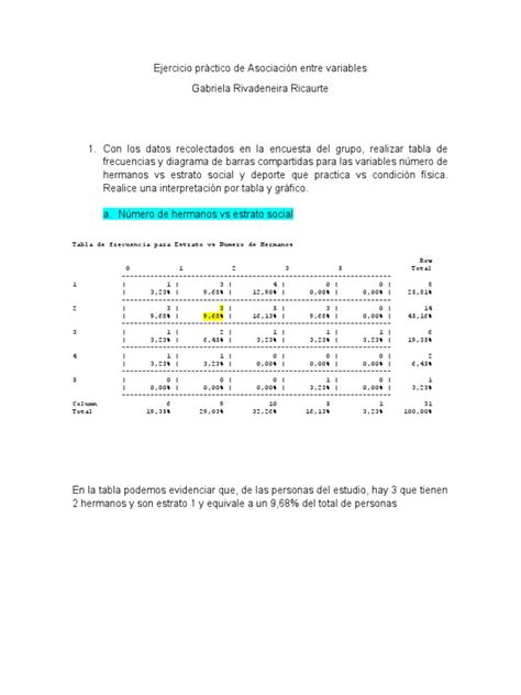 Ejercicio Práctico De Asociación Entre Variables Pdf