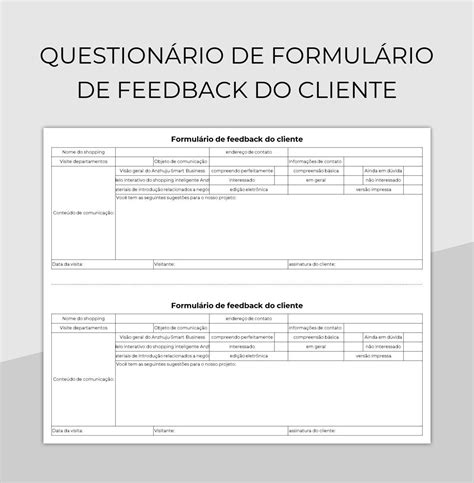 Questionário E Formulário - Planilhas Questionário De Formulário De Feedback Do Cliente Excel e ...