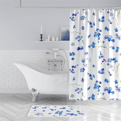 Shower Curtains Blue And White Cherry Blossoms Fabric Shower Etsy