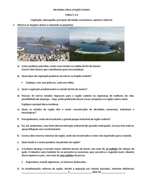 Atividades Região Norte - Atividades sobre a Região Sudeste | PDF | Turismo