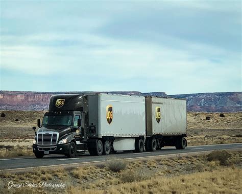UPS Parcel CNG-powered Tandem-Axle Freightliner on I-40, Gallup, NM