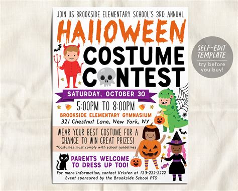 Halloween Costume Contest Flyer Editable Template Halloween Block Par