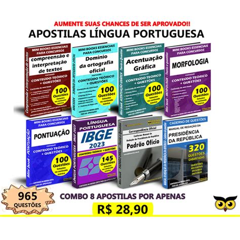 Combo 8 apostilas de Língua Portuguesa para concursos Apostilas