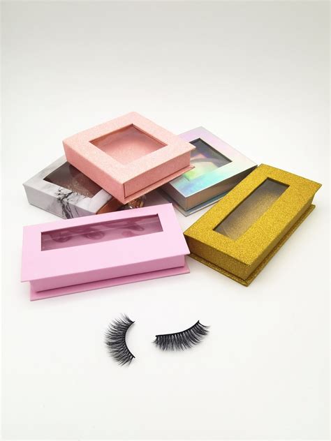 Fancy PVC Windows Custom Magnetic Eyelashes Package Box Glitter Pink