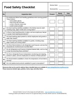 Food Safety Safety Checklist Checklist Cleaning Checklist Template