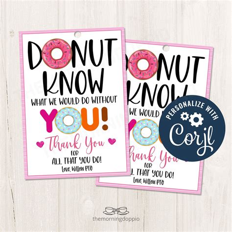 Printable Editable Donut Know What We Would Do Without You Etsy