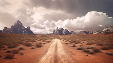 High Resolution Desert Landscape In The Middle Of An Endless Road To