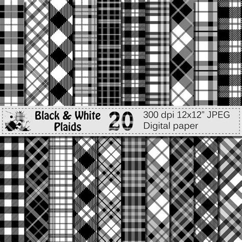 Black And White Plaids Digital Paper Buffalo By Vrdigitaldesign