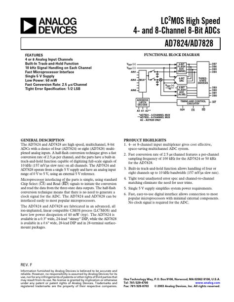 AD7824 ADCs Datasheet Distribuidor Stock Y Mejor Precio