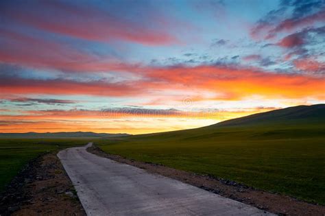 The Morning Glow and Path on the Hulunbuir Grassland Sunrise Stock ...