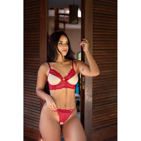 Conjunto IMI Lingerie Sem Bojo Fio Dental Aberto Tule Renda Noite Noiva