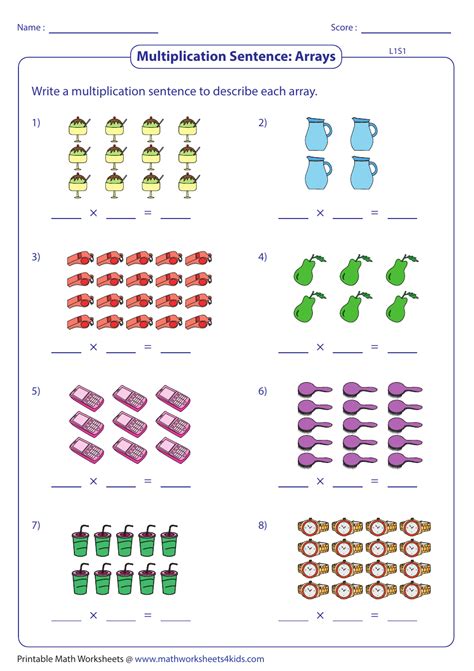 Arrays Multiplication Sentence Worksheet With Answer Key Download Printable Pdf Templateroller