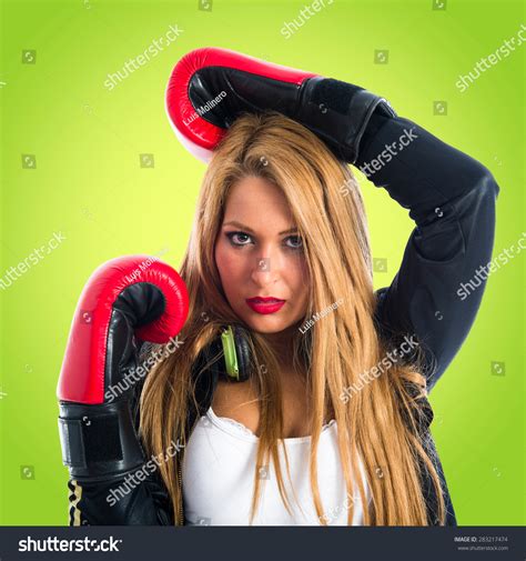 Sexy Blonde Girl Boxing Gloves Over Stock Photo Shutterstock