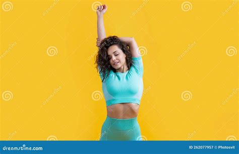 Athletic Woman Doing Overhead Arm Stretch Studio. Fitness and Sport ...