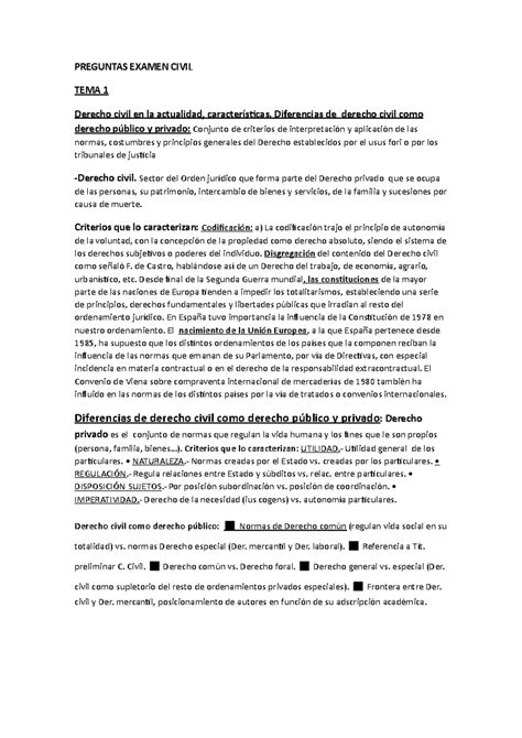 Preguntas Examen Penal Nuevo 2 PREGUNTAS EXAMEN CIVIL TEMA 1 Derecho