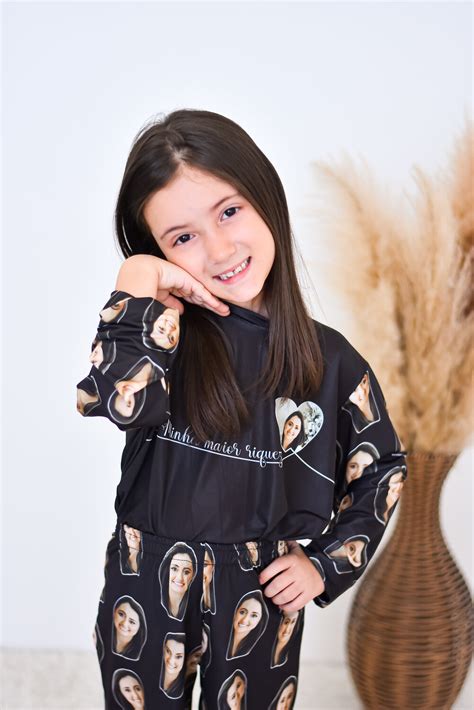 Pijama Infantil de Jersey Personalizado Foto Estações Lumaré