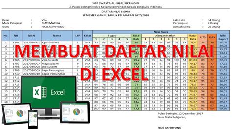 Membuat Daftar Nilai Dengan Excel Youtube