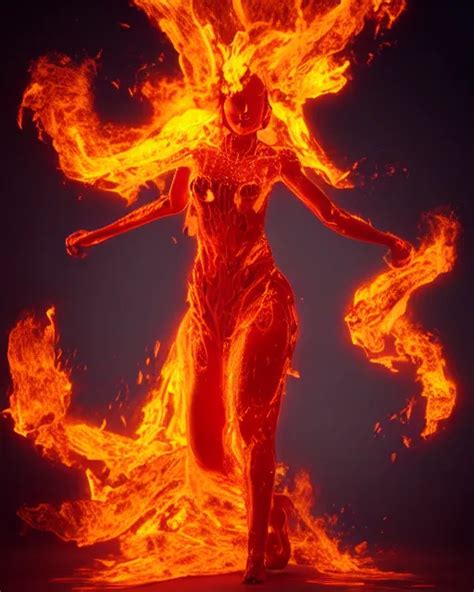 Krea Female Fire Elemental Wearing Burning Dress Engulfed In Large