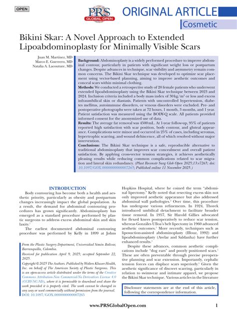 PDF Bikini Skar A Novel Approach To Extended Lipoabdominoplasty For Minimally Visible Scars