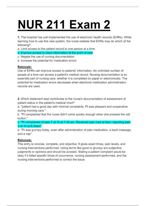 Nur Exam Review Questions And Answers With Rationales Learnexams