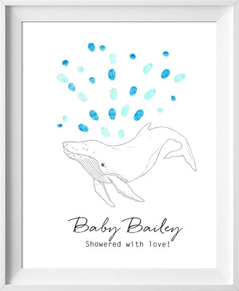 Baby Whale Baby Shower Or Birthday Guest Book Fingerprint Tree Style