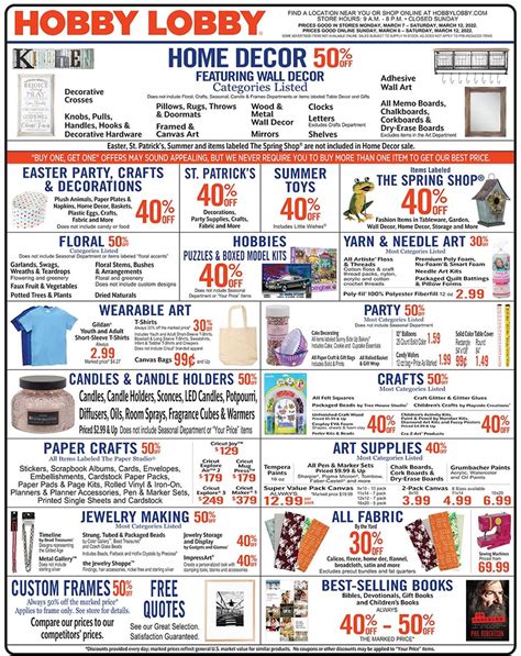 Hobby Lobby Ad Circular 03 06 03 12 2022 Yulak