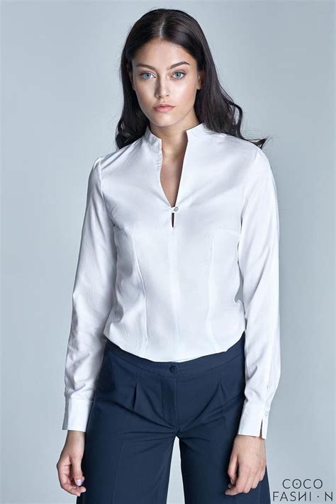 White Long Sleeves Stand Up Collar Shirt