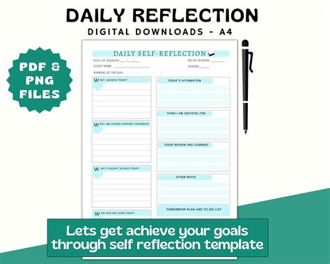 Daily Reflection Journal Printable Daily Reflection Printable Self