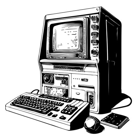 Retro Computer Skizze Handgezeichnet Im Doodle Stil Premium Vektor