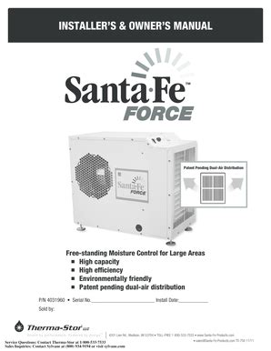 Fillable Online Santa Fe Force Dehumidifier Owner S Manual Sylvane