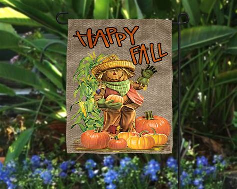 Fall Garden Flags Happy Fall Scarecrow Flag Fall Flags Etsy