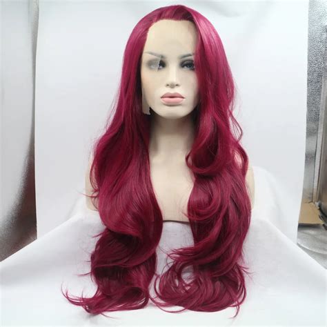 Handmade Lace Front Wig Long Natural Wavy Wine Red Heat Resistant