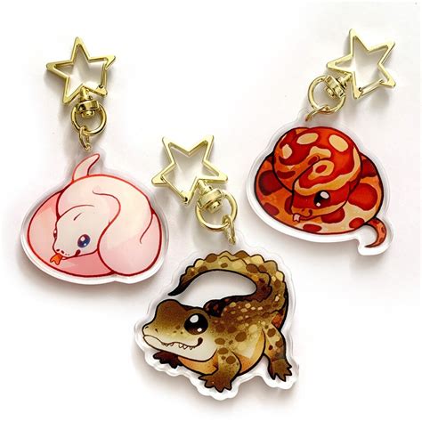 Reptile Keychain Charm Set 2 Clear Double Sided Acrylic Keychain Charms