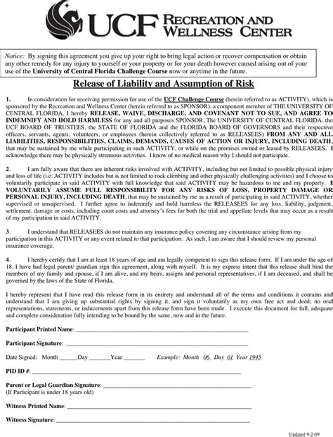 Free Printable Waiver And Assumption Of Risk Template