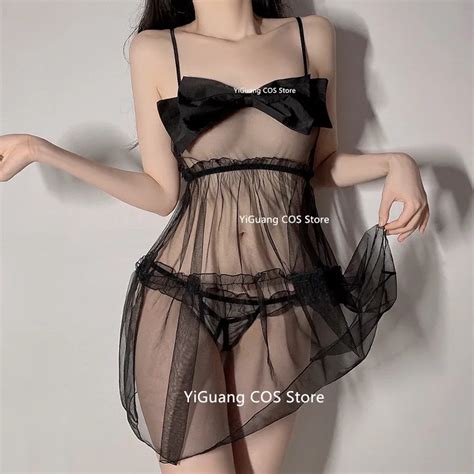 See Through Sexy Lingerie Erotic Set Mesh Perspective Nightdress With