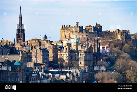 The famous view of Edinburgh Old Town and Edinburgh Castle from Calton Hill, Edinburgh, Scotland ...