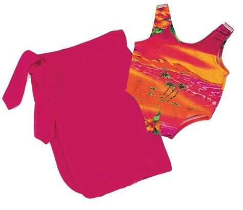 Hawaiian Print Swimsuit And Sarong 2pc Set Fits 18 Inch American Girl