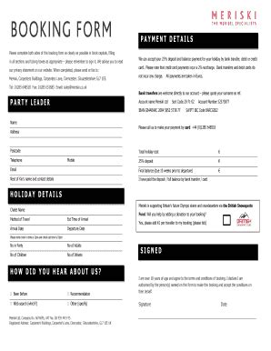 Fillable Online Please Complete Both Sides Of This Booking Form As