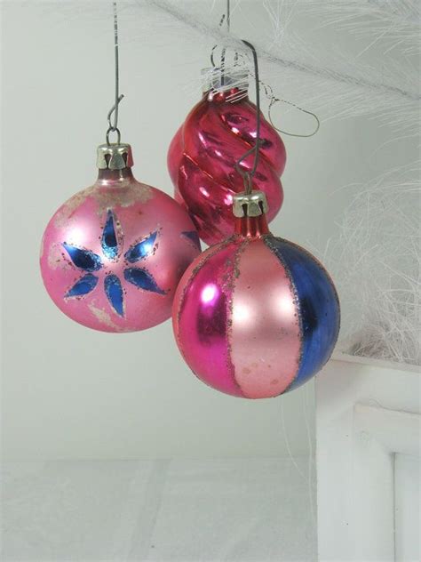 Vintage Mercury Glass Ornaments Hot Pink By Lavendergardencottag