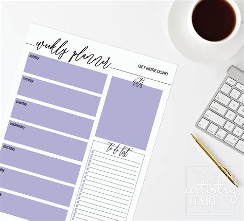 Portfolio Weekly Planner Printable Weekly Planner Weekly Etsy