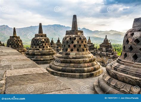 Sunset at candi Borobudur stock image. Image of religion - 74597291