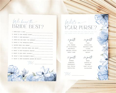 Dusty Blue Bridal Shower Games Bundle Blue Floral Printable Etsy