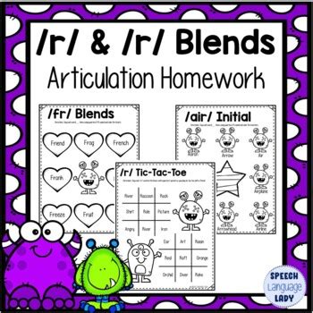 R And R Blends Articulation Homework Worksheets By Speech Language Lady