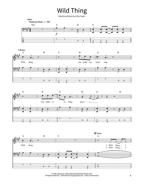 Wild Thing By The Troggs Sheet Music For School Of Rock Bass Guitar At Sheet Music Direct