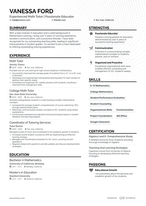 5 Math Tutor Resume Examples Guide For 2024